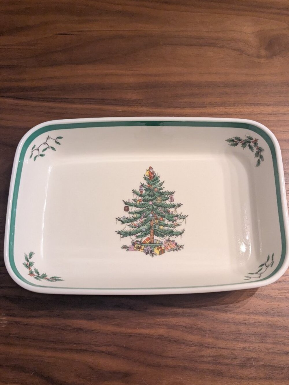 spode england christmas tree rectangle casserole baking dish 7"x10.25" santa